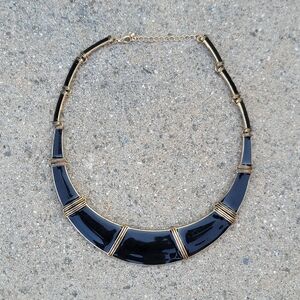 Vtg Black Enamel Gold Tone Cleopatra Choker Necklace